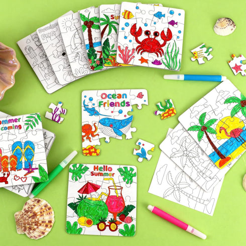 ERTIUANIO 24 Set Summer Summer Arts and Crafts for Kids Adults Bulk, Hawaiian Activities DIY Puzzle Kit with Beach