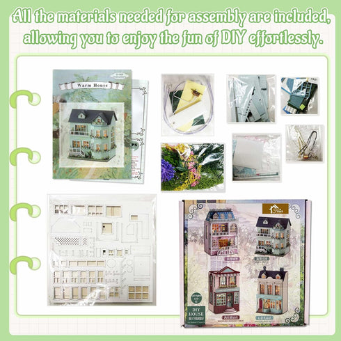 Flever Dollhouse Miniature DIY House Kit Creative Room with Furniture for Romantic Valentine's Gift (Warm House)