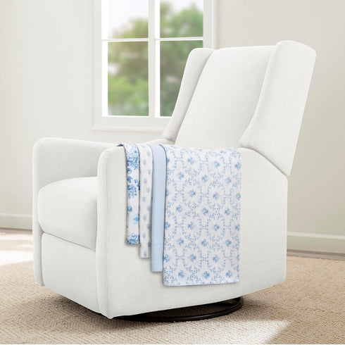100% 47x47 Inches (Pack 4), Delta Children Cotton Muslin Baby Receiving Blankets for Girls and Boys of Blue Botanicals