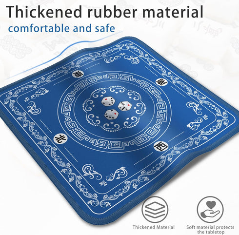Gedgan 32.4x32.4 Inch Mahjong Mat - Elegant Blue with Lace Trim | Non-Slip Rubber Gaming Mat & Noise Reducer |