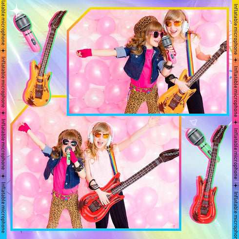24 Set 12 12 1 Pcs Colorful Inflatable Instruments Rock Star Toy Including Pcs Plastic Microphones, Inflatable Guitars