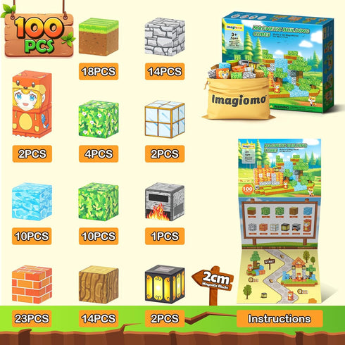 100PCS Set, 3-5 5-7 8-12, Magnetic Blocks - Build Mine Magnet World Forest Fox Adventure Magnetic Craft Toys Kids Games