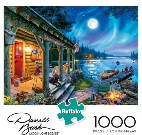 Buffalo Games - Darrell Bush - Moonlight Lodge - 1000 Piece Jigsaw Puzzle , Blue