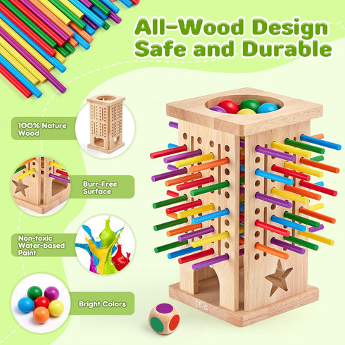 WhimsiPlay 42 3 4 5 6 4-6, 3 Montessori Wooden Board Games, Colorful Sticks Math Learning Toys for Year Olds, Board