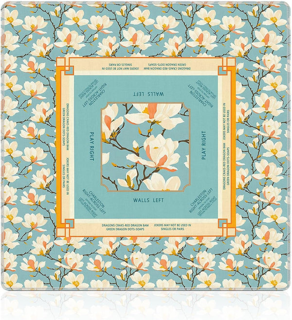 LZYRF Chinoiserie Magnolia Blue Mahjong Mat 31.5 x 31.5 in, Traditional Oriental Chinese