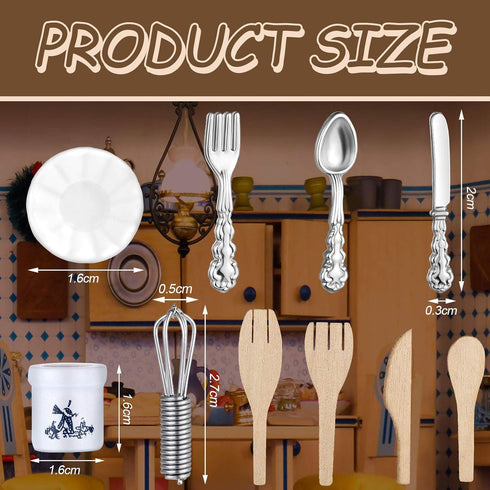 37 1:12 16 6 15 Set(Flora Skylety Pieces Scale Miniatures Dollhouse Kitchen Accessories Include Plates Knife Fork
