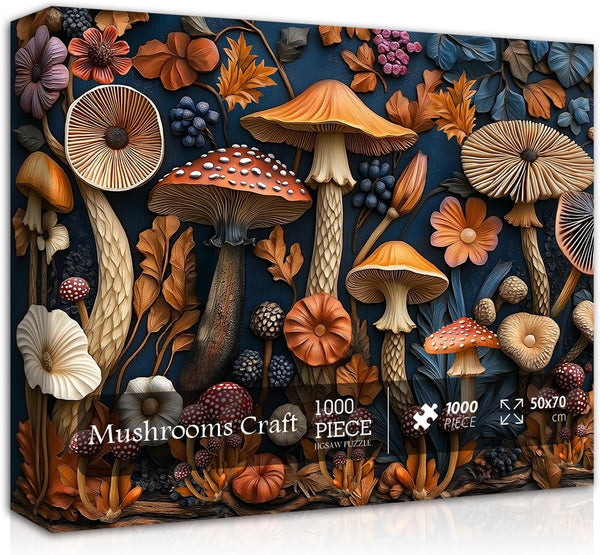 PICKFORU Vintage Mushroom Puzzles for Adults 1000 Pieces, Nature Mushroom Forest Flower Puzzle
