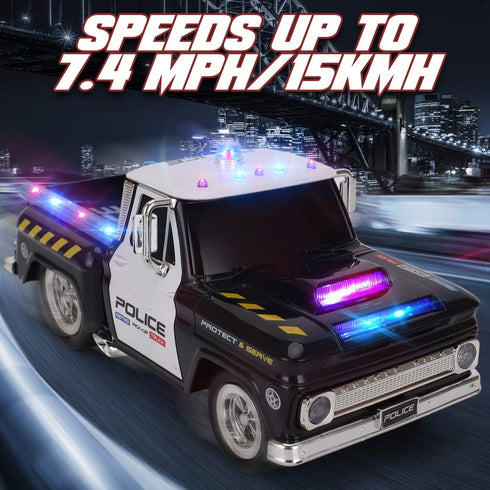 Liberty Imports RC Remote Control Police Pickup Truck Toy Vehicle with Lights and Sirens, 1:16 Rechargeable Cop Car
