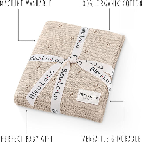 100% Luxury Organic Cotton Pointelle Knit Baby Quilt Blanket Refined Lightweight Heirloom Nursery Essential (Pointelle