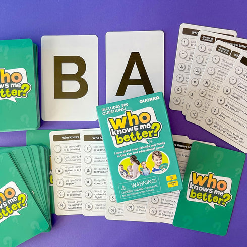 QUOKKA Set 4 in 1 Who Knows Better? - Fun Educational Trivia Card Game for Kids and Families