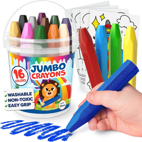 Jumbo Crayons For Toddlers 1-3 - 16pc Toddler Crayons For Kids Ages