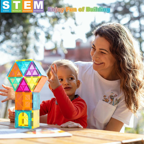 Magnetic Tiles, 96 Pcs Magnetic 3D Building Blocks - Educational Puzzle Magnets Toys for Girls Boys Ages 3+