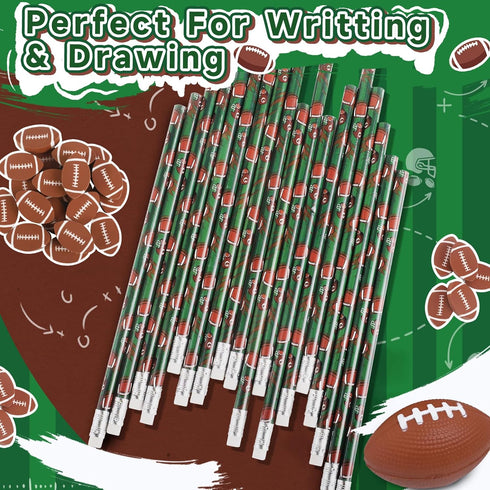 36 Set Football Pencils and Football Erasers, Sport Pencils & Erasers, Fun Birthday Pencils for Kids, Football Party