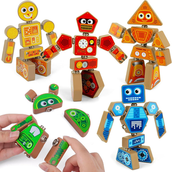 Coogam Snap Together Robot Builders for Toddlers, Wooden Take Apart Robot Build