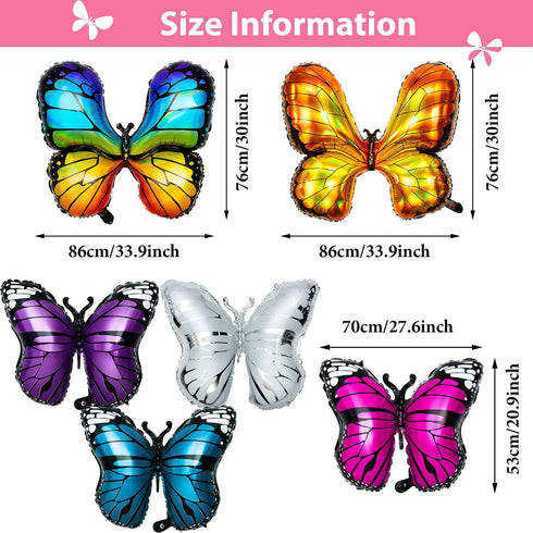 Sumind 6 Pcs Butterfly Balloons Decorations - Fairy Foil Balloons for Theme Party, Wedding, Birthday