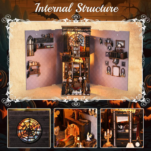 TOYQI DIY Book Nook Kit, Miniature House Dollhouse Kit for Adult and Teens, Book Nook Kits for Adults, Spooky Creepy
