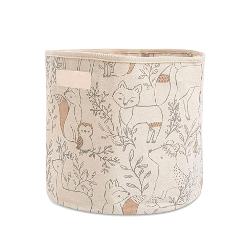 Crane Baby Fabric Round Nursery Storage Basket, Toy Storage, Woodland Nursery Decor,