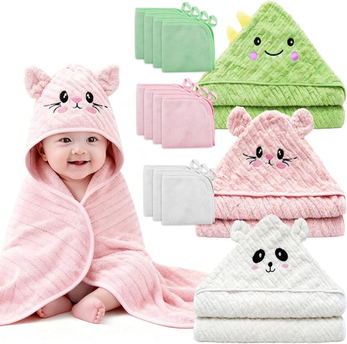Generic 14 PCS Thicken Baby Towels Set, 3 PCS Soft Hooded Baby Towels