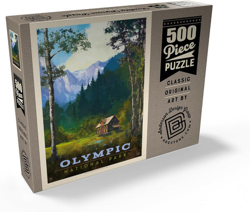 MyPuzzle Olympic National Park: Enchanted Valley Chalet, Vintage Poster - 500 Piece Jigsaw Puzzle for Adults