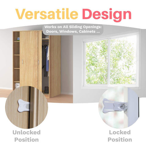 Inaya Sliding Door Lock for Child Safety, 4-Pack, Child Proof Locks for Sliding Glass Doors, Windows & Cabinets