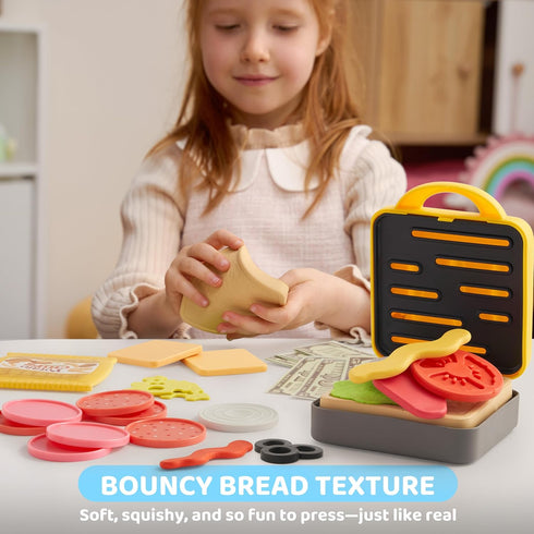 lalalark Playset 40+ 3+ Toss 'n Toast Sandwich Restaurant for Kids, Pieces Pretend Food with Interactive Magic Slicer