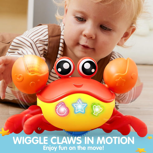 Play-Act Tummy JOVA Crawling Crab Baby Toy, Interactive Musical Crab with Intelligent Sensor & Auto-Avoiding Obstacles