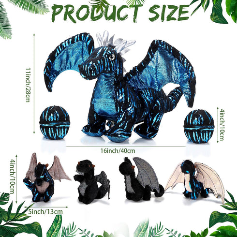 Deekin 7 Pcs Dragon Toy Set - 16 Inch Large Stuffed Animal with 4 Cute Baby Plush Dragons and 2 Eggs