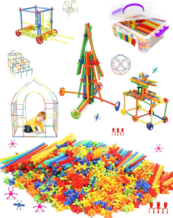 Straw Constructor Toy STEM Building Toys Set - 600P Interlocking Plastic Educational Engineering Kit for 3-12 Years Boy