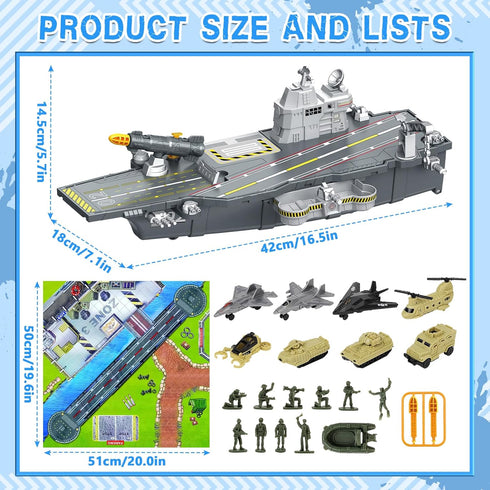 deAO Aircraft Carrier Battle Ship Army Toys - Military Vehicles, Warplanes, Warships, Helicopter, Trucks, Tanks - Army
