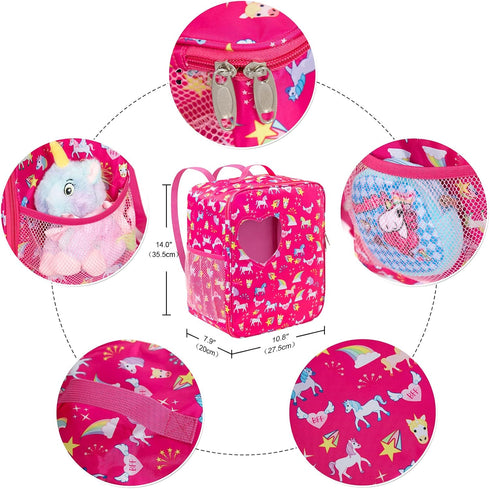 K.T.Fancy 7 PCS 18 Inch Dolls Bag Carrier Set, Includes Doll Clothes, Shoes, Sunglasses, Backpack, Toy Unicorn