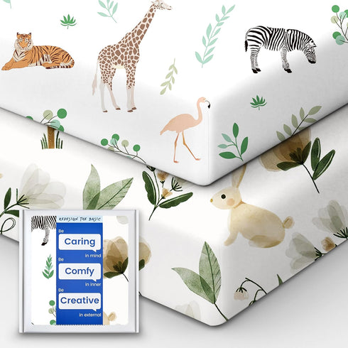 Crib Sheet Netural, Premium Soft Safari Jersey Knit Fitted Crib Sheet, Crib