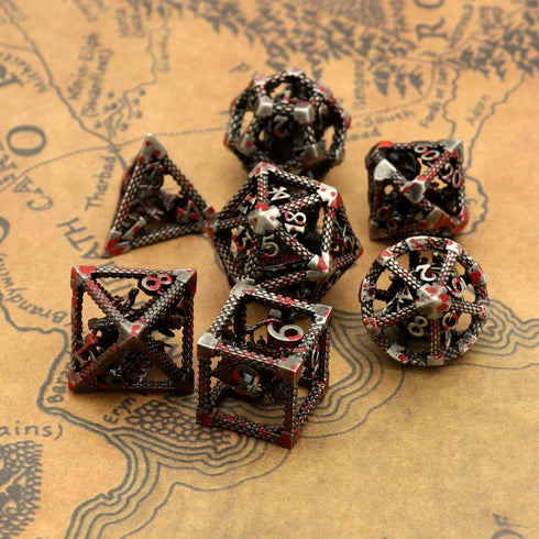D&D Dice, Dungeons and Dragons HNCCESG Metal Dice Set for RPG MTG Table Games (Dragon Silver Bloodstained)
