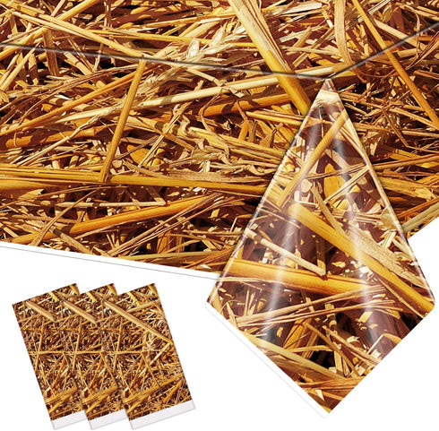 3 PCS Straw Tablecover Hay Bales for Farm Decoration, Waterproof Plastic Tablecloth for Parties