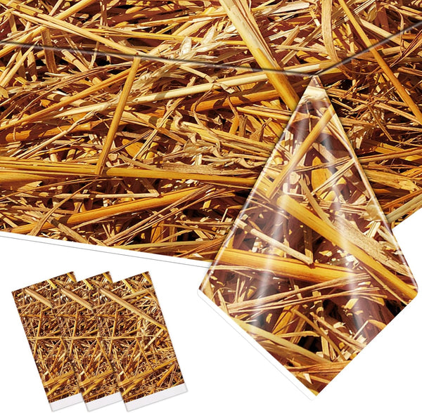 3 PCS Straw Tablecover Hay Bales for Farm Decoration, Waterproof Plastic Tablecloth for Parties
