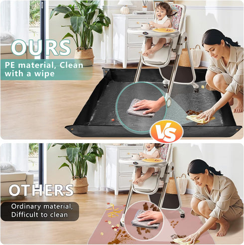59x59 Inches Splat Mat for Under High Chair, Large Size Mess Mat Floor Protector, Corner Snap Design, No Splash