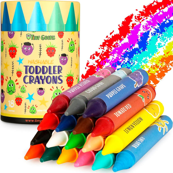 TinyGeeks Jumbo Crayons (18 Colors) Non-Toxic, Washable Crayons for Toddlers and Kids
