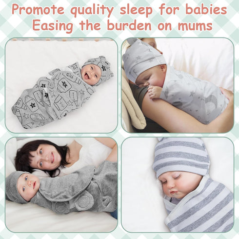 6 Pack 100% 0-3 Ramede Swaddle Blanket with Hats for Baby Girl Boy Cotton Swaddles Months, Adjustable Breathable Skin