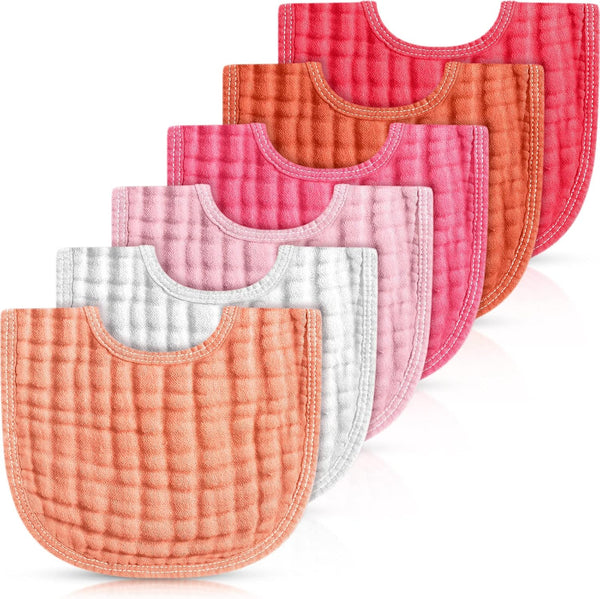 Frienda 6 Pcs Muslin Bibs, Baby Burping Cloth Teething Bandana Bibs, 6 Absorbent Layers for 6 Month+