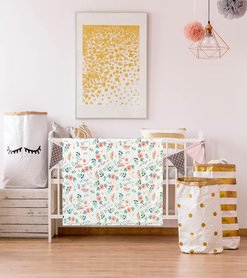Baby Plush Minky Blanket, Double Layer with Dotted Backing for Baby Girl or Boy, Green Leaf