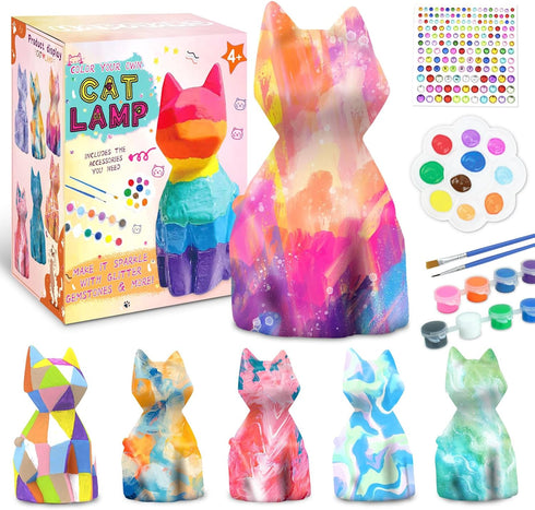 HAPMARS Paint Your Own Cat Lamp Kit - 2pcs DIY Geometric Cat Art Craft Painting Kits for Kids Ages 4-12