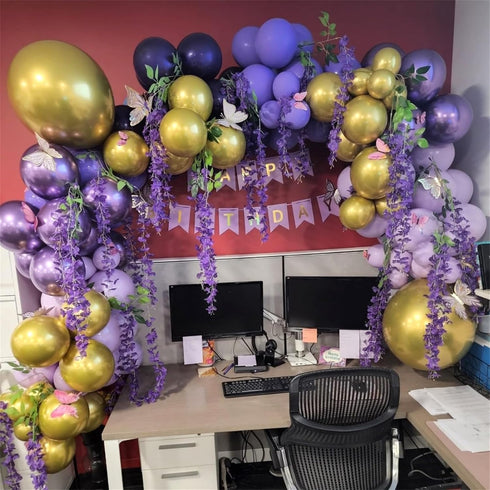 Set, 60Pcs 12 Inch Pastel Purple Gold Balloons Light Macaron Metallic Dark Purple Lavender Balloon with Gold Confetti