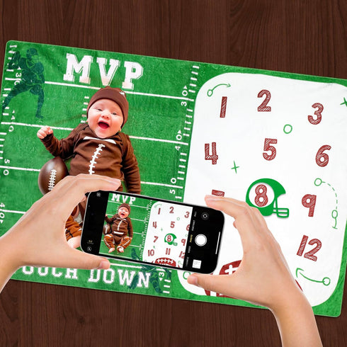 Football Baby Monthly Milestone Blanket, Sports Month Blankets, Growth Chart Nursery Swaddling Gift Ideas, Plush
