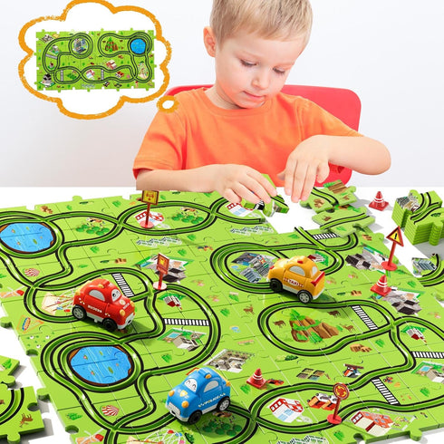 Beby Buty 64PCS Set 3 4 5 3-5 4-6, 3 4 5 6 Puzzle Track Car Toys for Kids Boys, Toddler Toys Gifts for Year Old, Floor