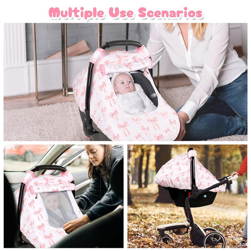 Baby Car Seat Cover, Windproof Carseat Cover for Infant Girls, Infant Warm Carseat Canopy with Double Layer Fabric