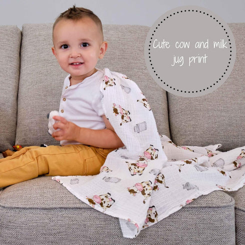 Swaddle Blanket | 100% Muslin Cotton | Gender Neutral Newborn and Baby Nursery Essentials for Girls and Boys, Registry | Cow Print by LollyBanks