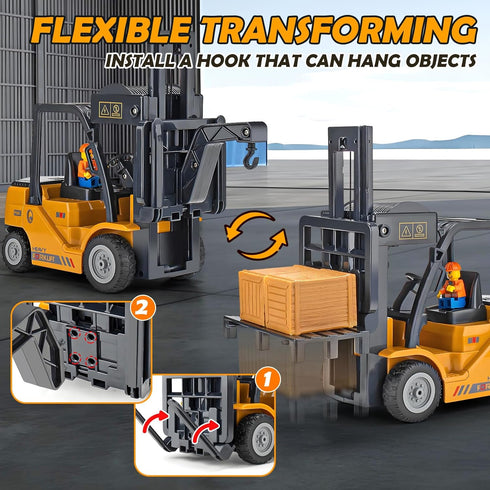 VijiSuki 2.4Ghz Lights,Sound,1/24 11 Set Remote Control Forklift with Trailer,RC Forklift Truck with Spray, Cool Scale