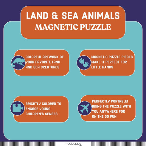 Mudpuppy Land & Sea Animals Magnetic Jigsaw Puzzle - 2 Magnetic Puzzles, 20 Pieces Each, 6.5” x 6.5” - Great for Kids