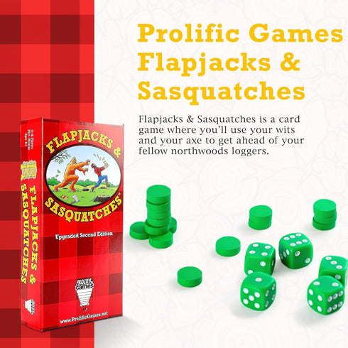 Prolific Games Flapjacks & Sasquatches, Upgraded 2nd Edition Family Card & Dice Game for 2-8 Players
