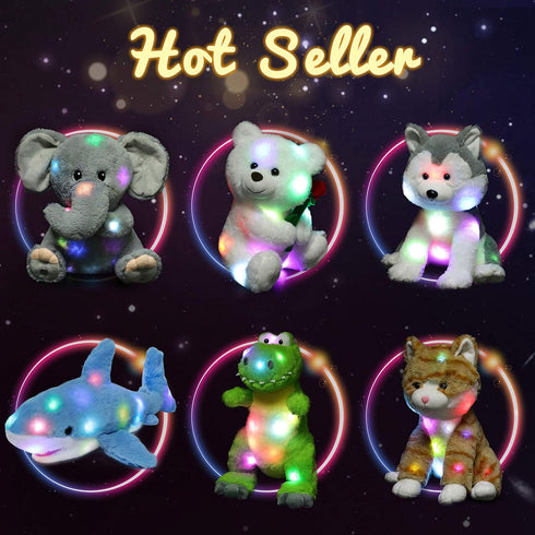 16'' Hopearl LED Plush Shark Lighting Up Stuffed Animal Floppy Night Lights Glow in The Dark Birthday Festival for Kids