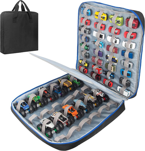 KISLANE 56 Toy Cars Carrying Case for 1:64 Scale Toy Cars and Monster Trucks, Functional Storage Bag (Black)